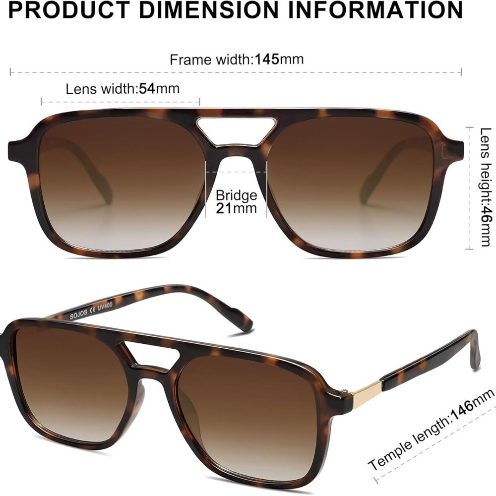 Retro Aviator Sunglasses for Women Men,Trendy Rectangle Womens Mens Shades Sun G - Picture 5 of 6